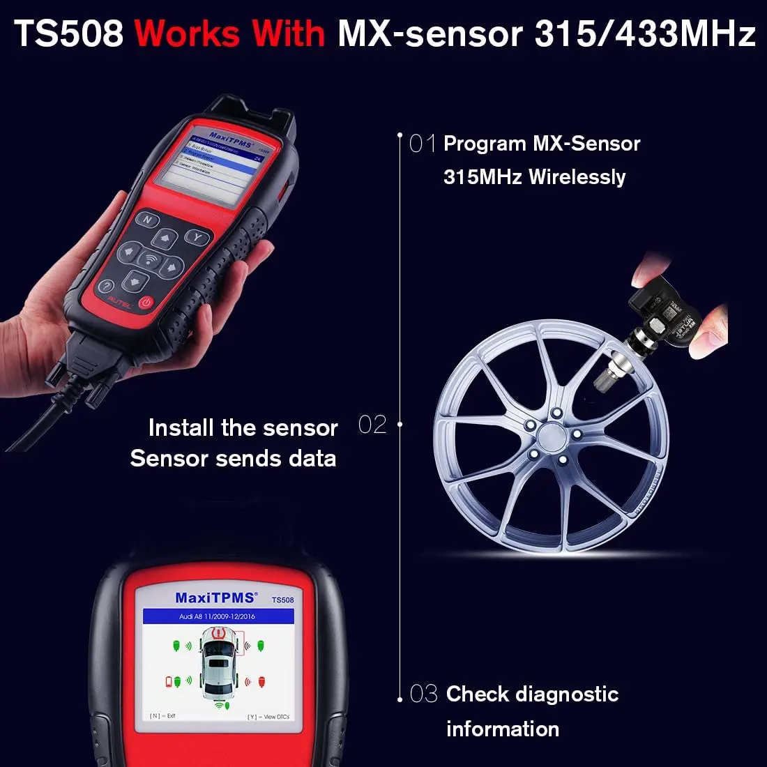 Autel MaxiTPMS TS508K датчик MX-Sensor Инструменты для ремонта шин TPMS Датчик Поддержка
