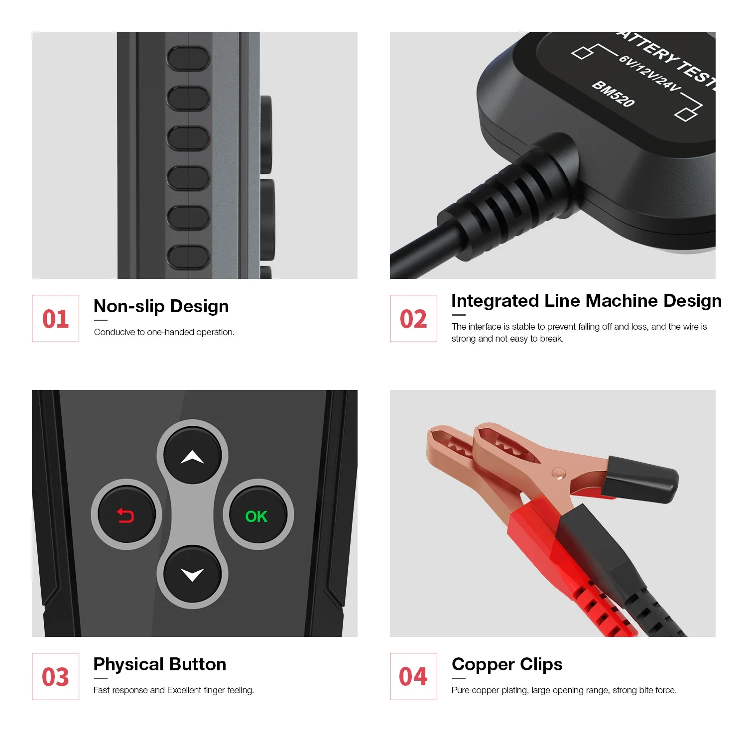 BM520 6V 12V 24V Car Battery Tester Truck System Test Tool 12 Volts Analyzer Cranking PK KW600