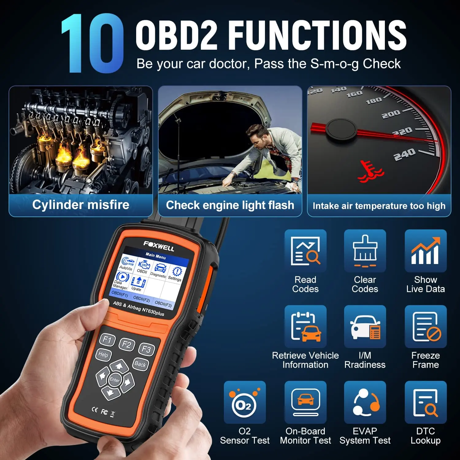Сканер Foxwell NT630 Plus OBD2 автомобильный диагностический инструмент для ABS SRS