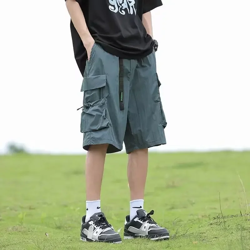 New Summer Men's Workwear Shorts Loose-fit Korean Style Solid Color Casual Pants Multiple Pockets Trendy Brand