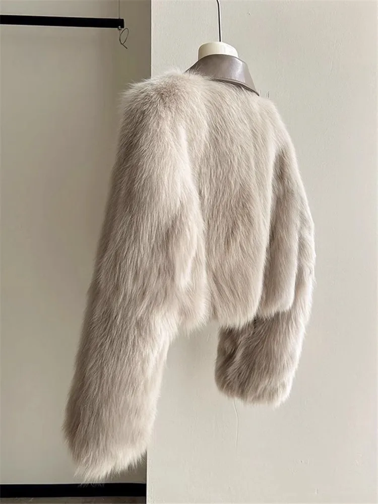 Женская шуба с откидным воротником из искусственного лисьего меха новинка 2024