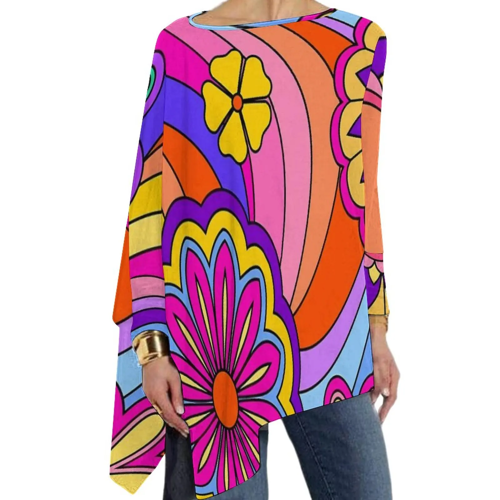 

Женская футболка с длинным рукавом и круглым вырезом