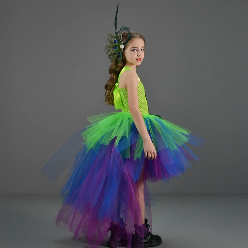 Костюм павлина для девочек наряд с нашивкой из тюля блестками платье заколка