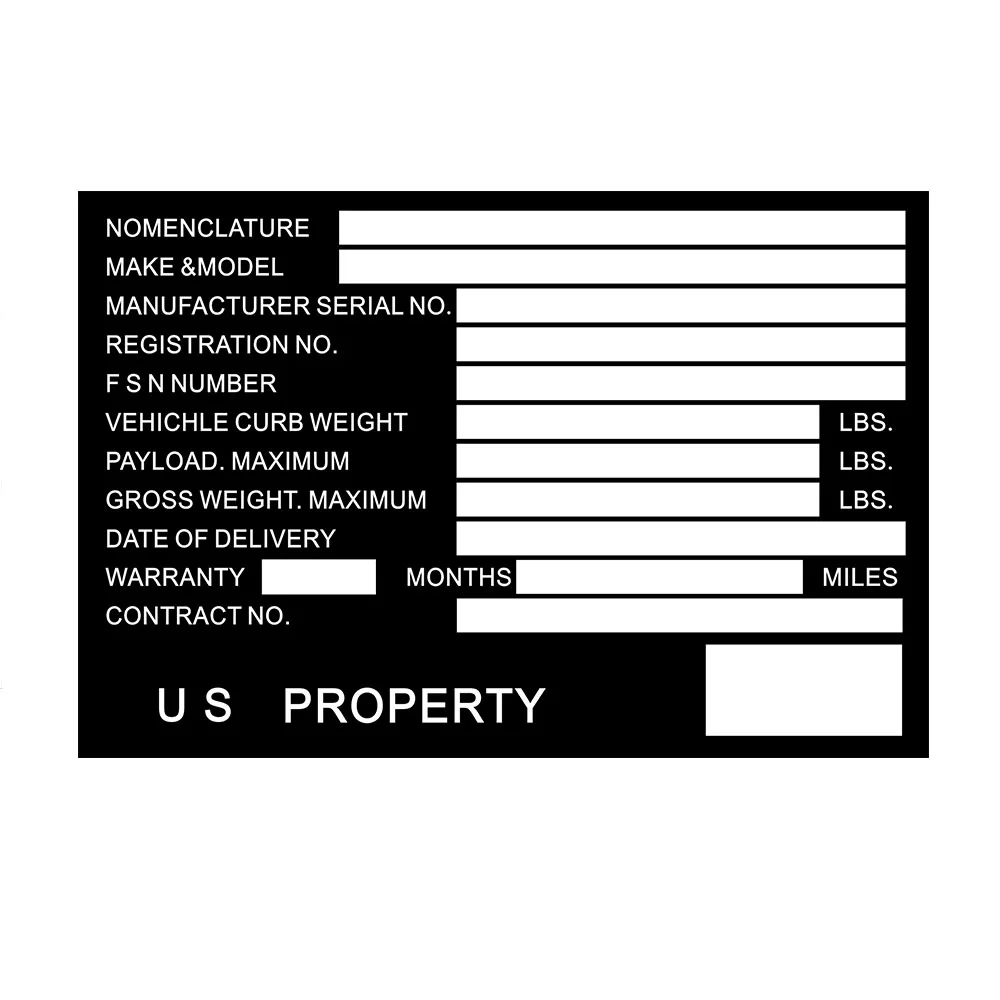 Предварительно выгравированный VIN SERIAL ID Настроить табличку для вывески данных TAG