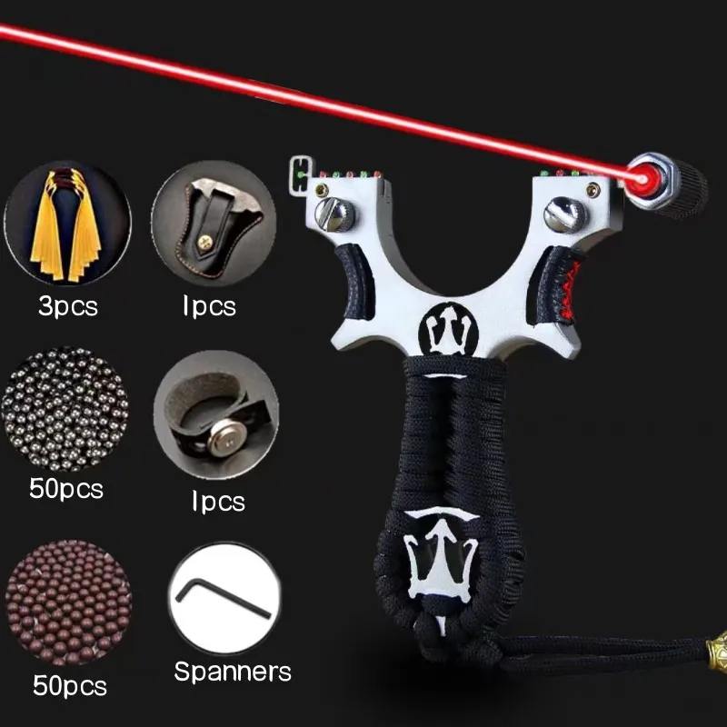 

Мощная металлическая Рогатка, Рогатка для охоты и стрельбы на открытом воздухе с лазерным прицеливанием, Рогатка с плоскими резиновыми кольцами