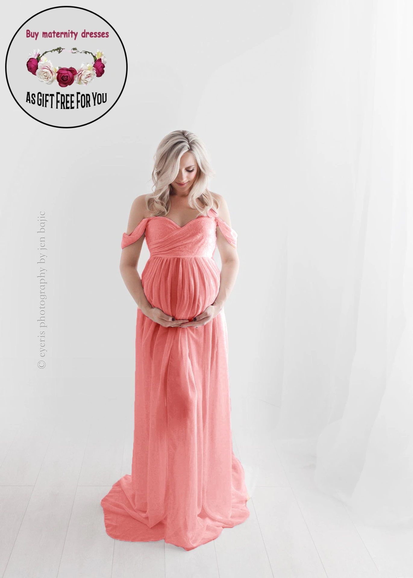 Pregnancy Woman Fancy Photo Shoot Studio Dress Maternity SexyV-neck Lace Flower Gown Dress Pregnant Photography Props