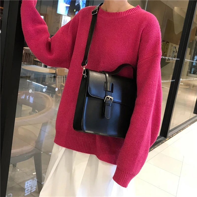 

Korean Preppy Style Student School Bag PU Leather Female Messenger Bags Vintage Multifunctional Ladies Shoulder Bag Ladies Totes