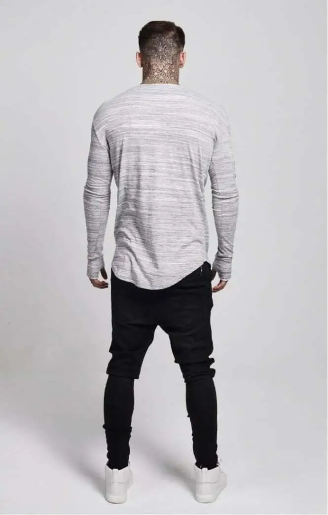 

Siksilk Mens Crew Neck New Designer Curved Hem High-Def Long Sleeve T-Shirt Tee