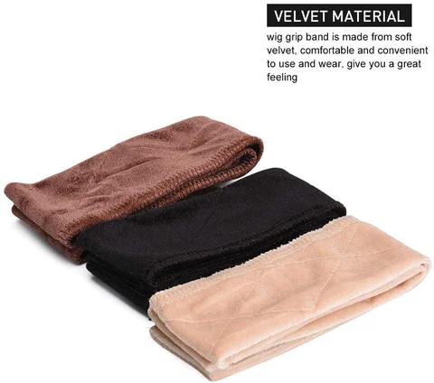 Бархатная повязка для парика, нескользящая повязка на голову для парика, регулируемая повязка для волос для кружева спереди, коричневый, бежевый, черный
