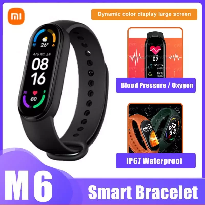 

Mi Band 6 Smart Bracelet Screen Miband 6 Blood Oxygen Fitness Traker Bluetooth- Waterproof Smart Band