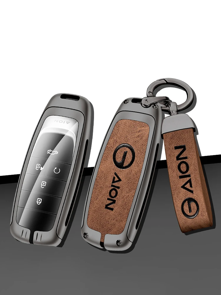 

Fashion Metal Leather Car Key Case Cover For Gac New Energy Trumpchi Aion S V Y LX Holder Keychain Keyless Accessories