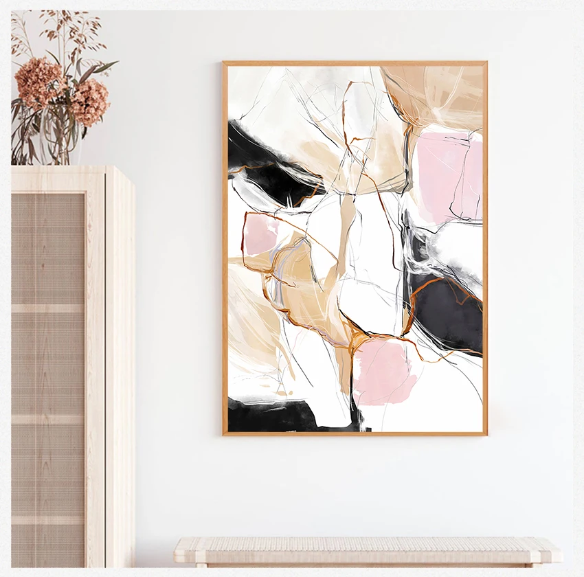 

Настенное искусство для гостиной, искусственное оформление в скандинавском стиле, современная абстрактная Красивая красочная розовая Кар...