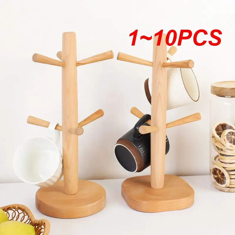 

1~10PCS Can Be HungWooden Cup Holder Tree Bracket Tea Coffee Cup Holder Desktop Kitchen Counter Six-claw Beech Wood Hanger