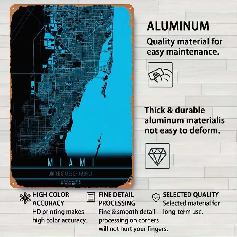 Майами Флорида США жестяная карта знак настенный художественный Декор игровая