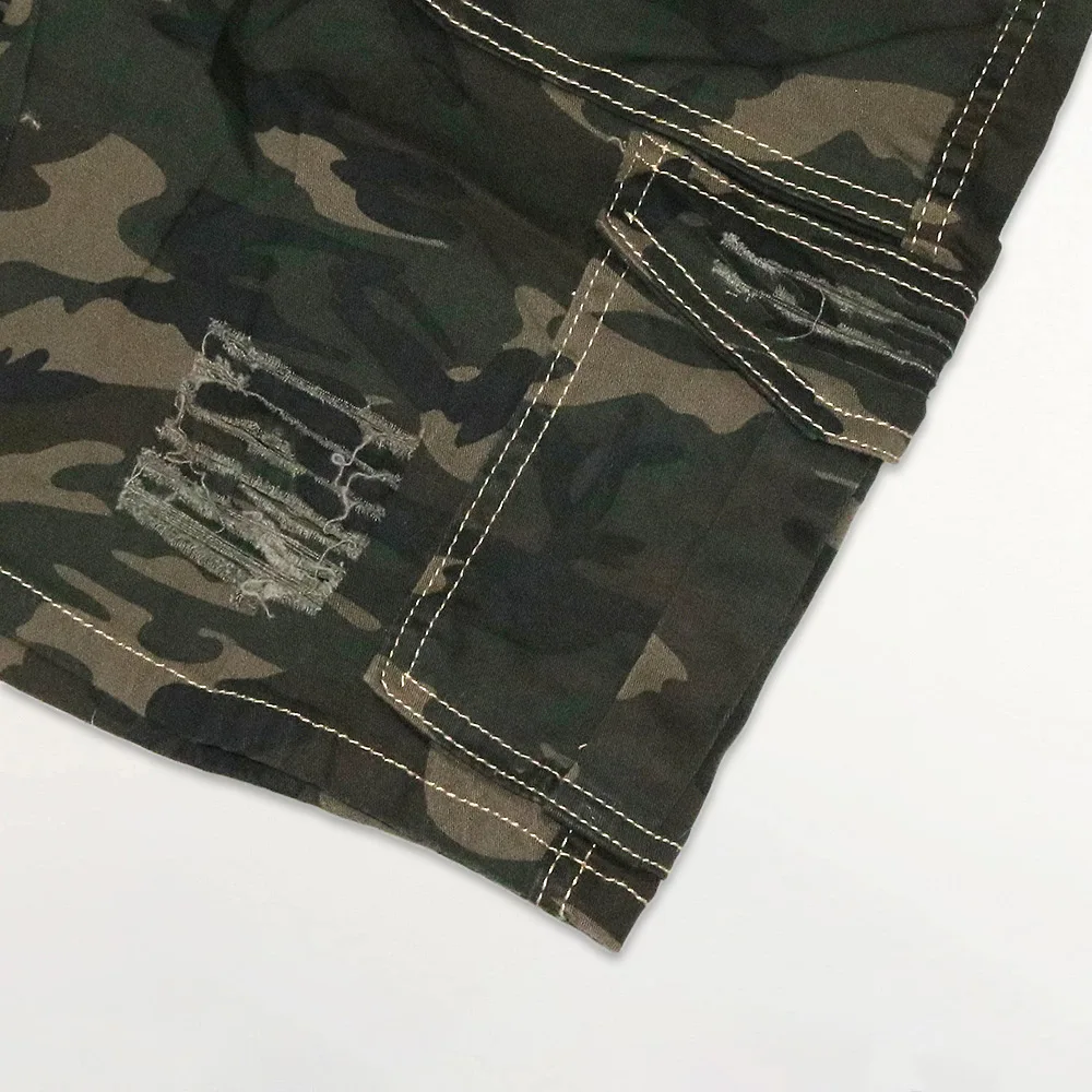 Plus Size Short Jean Women Camo Print Ripped High Waist Denim Pants 2023 Summer Lady Trendy Jeans Female Fashion Pencil Pants