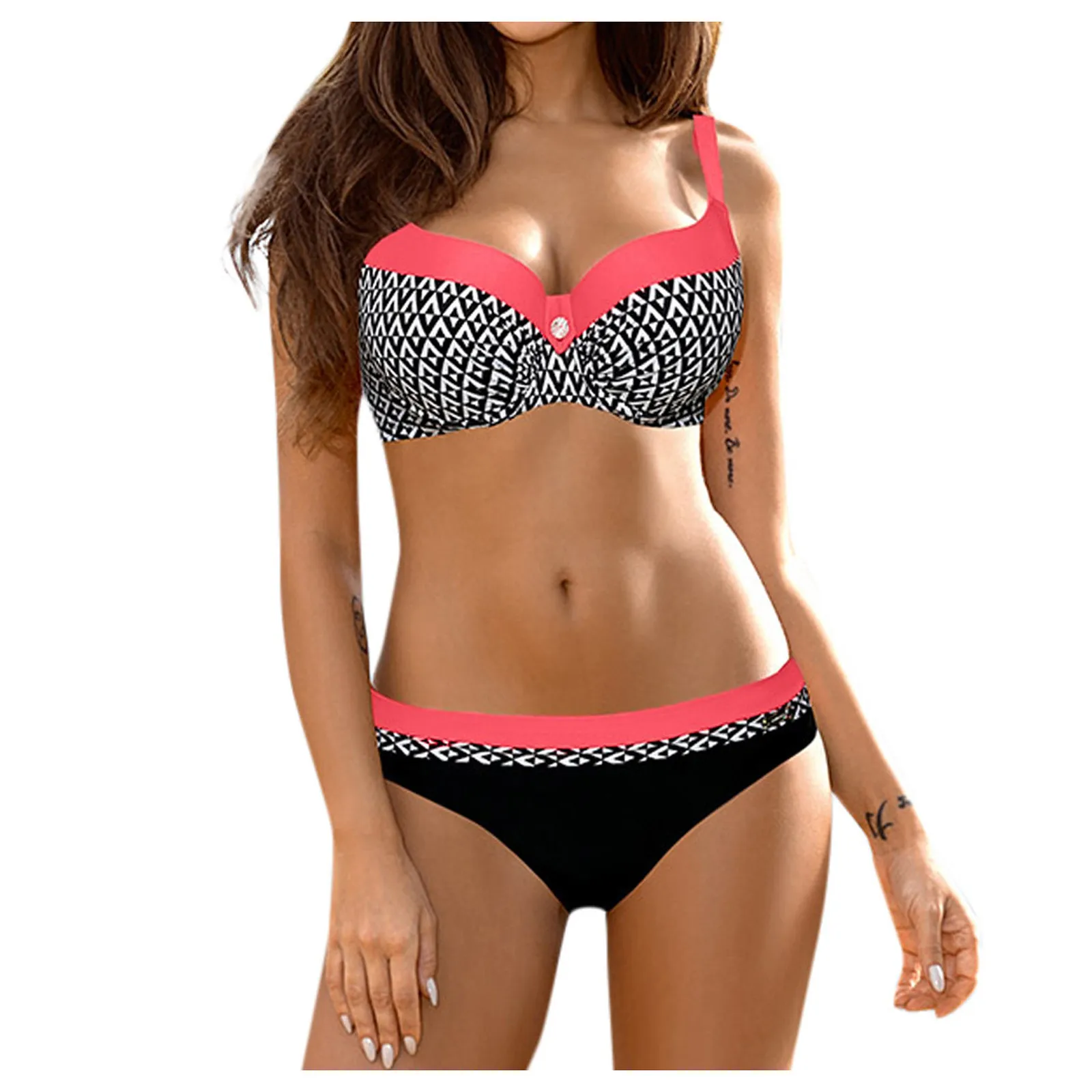 Женский раздельный купальник с принтом без рукавов мягкими чашечками | Спорт и