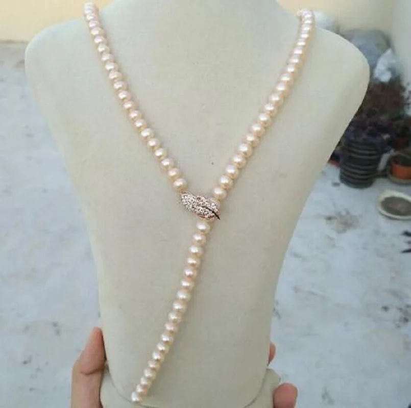 

30" Gorgeous AAA South Sea Gold Pink Pearl Necklace Adjustable