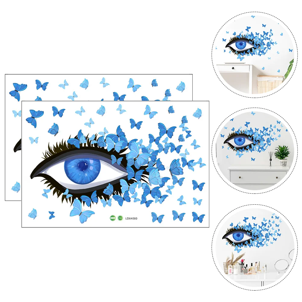 

2pcs Eye and Butterflies Decorative Decals Wall Stickers Self-adhesive Wall Stickers
