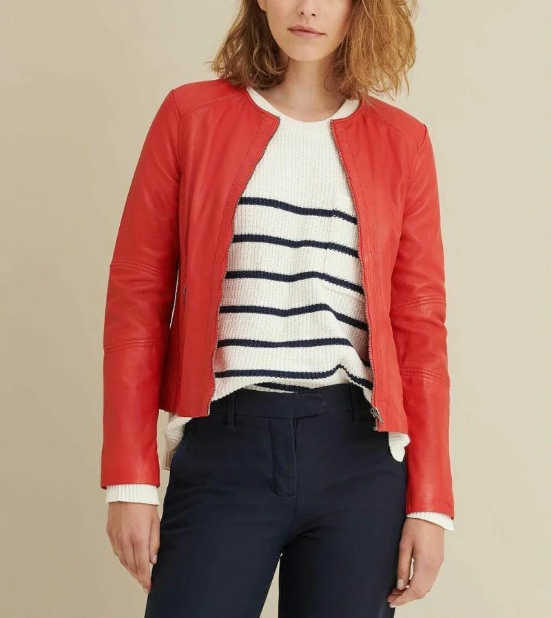 Women Red Genuine Leather Jacket Valentine Stylish Leather Coat Lambskin Genuine Real Motorcycle Outwear