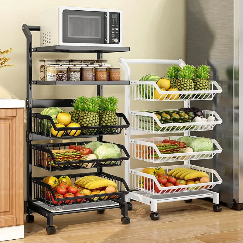 

Multi functional Vegetable Shelf Kitchen Floor Trolley Portability Multilayer Microwave Oven Rack Kitchen Accessories Organizer