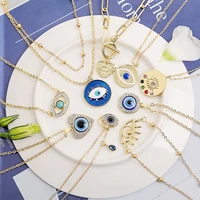 new fashion gold plated diamond evil eye pendant necklace for women hip hop style multilayer chain heart necklace jewelry