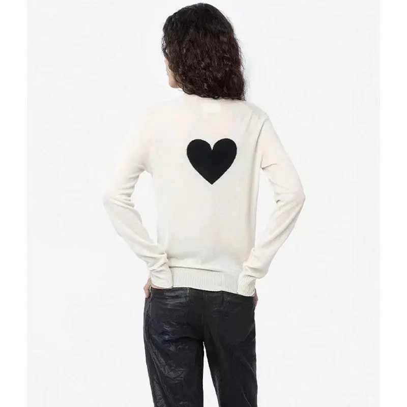 

2023 Love Pattern Simple and Personalized Linen Cardigan Sweater