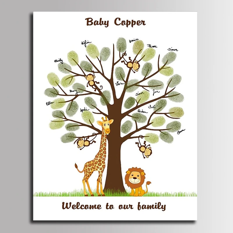 

Baby Shower Fingerprint Tree Canvas Painting Guest Book Giraffe Lion Baby Communion Guestbook Communion Souvenir Poster