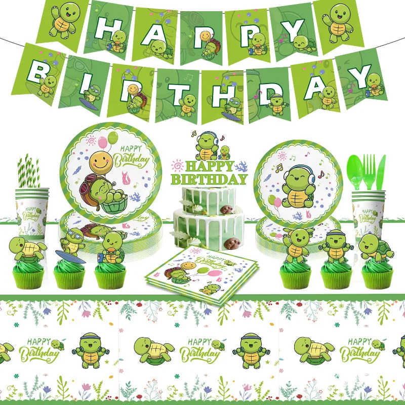 

Turtles Theme Birthday Party Decoration Supplies Paper Cup Plate Tablecloth Banner Cake Toppers Baby Shower Balloon Kids Favors