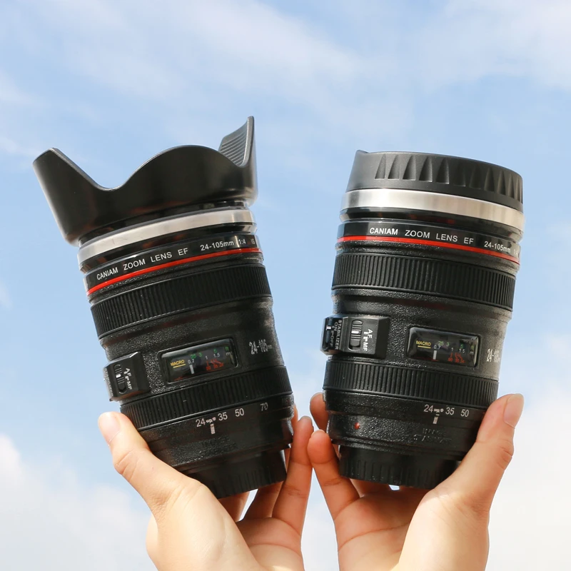 

Stainless Steel Camera EF24-105mm Coffee Lens Mug White Black Coffee Mugs Creative Gift Coffee Cups canecas tazas vaso caf 400ml