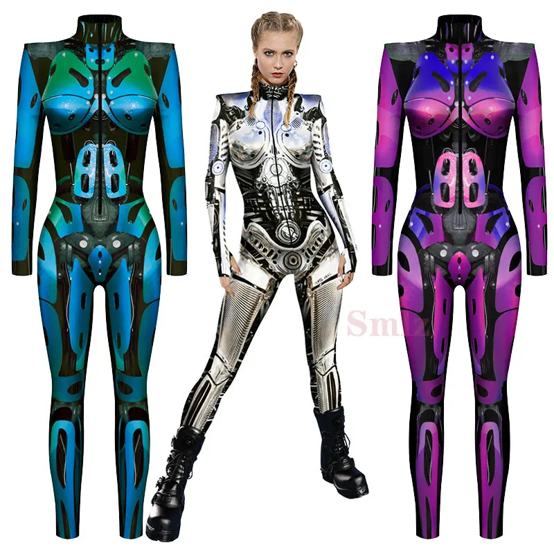 

Robot Punk Cosplay Jumpsuit Catsuit Sexy Women Cosplay Costumes Zentai Halloween 3D Mechanical Bodysuit