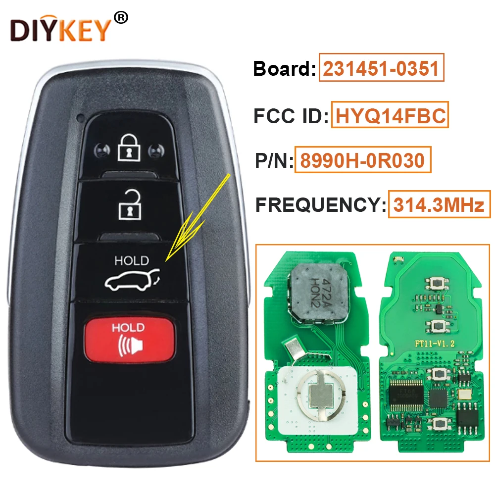 DIYKEY FCC:HYQ14FBC 314 3 МГц плата: 31451-0351G 4B дистанционный смарт ключ-брелок для Toyota RAV4 2019 2020