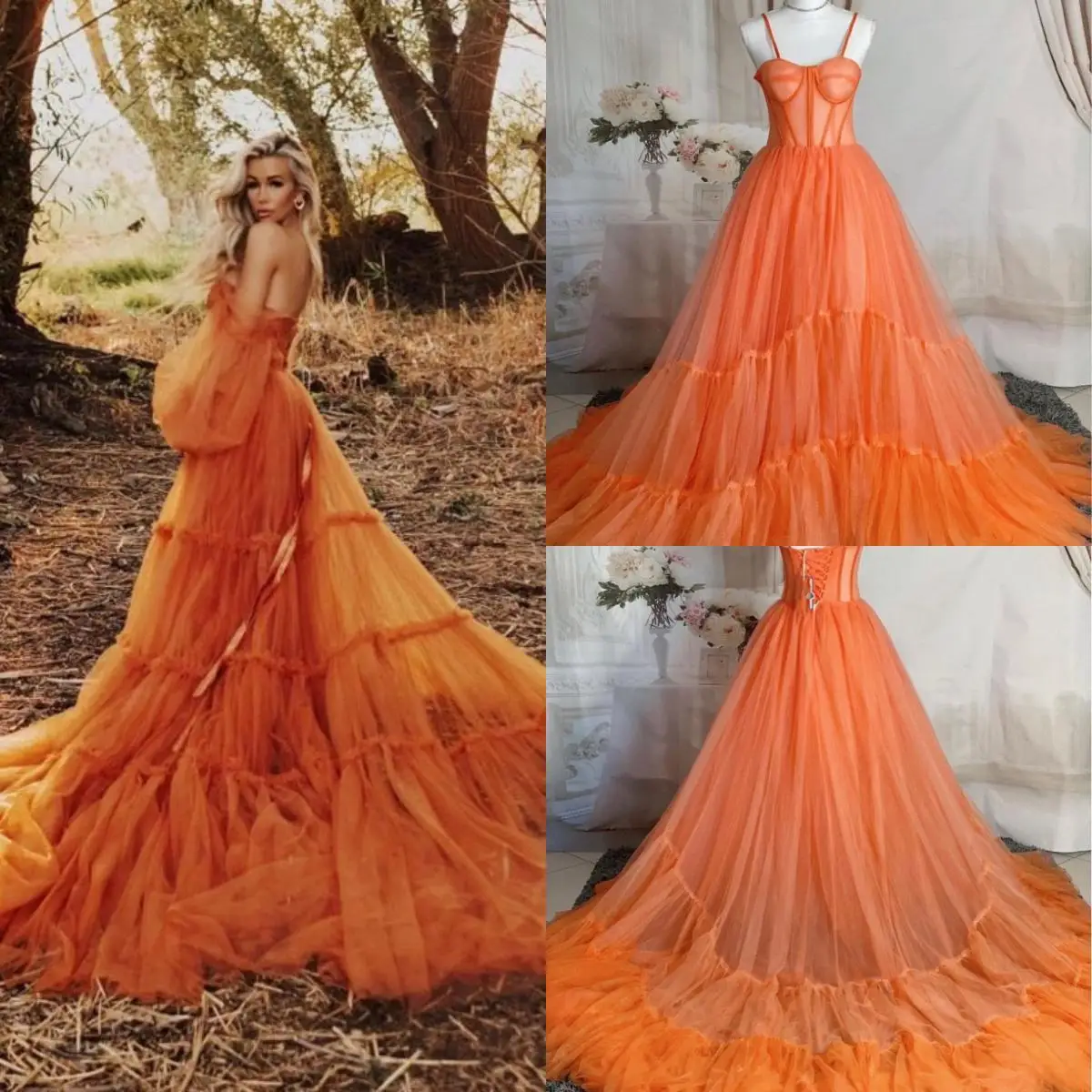 

14534 # оранжевые тюлевые платья для беременных для фотосъемки под заказ корсет для беременных платье для фотосъемки платья для беременных с открытыми плечами