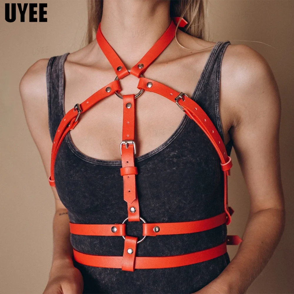 

Сексуальное женское нижнее белье UYEE, красное женское нижнее белье из искусственной кожи, Женская цепочка для тела в стиле панк, одежда в гот...