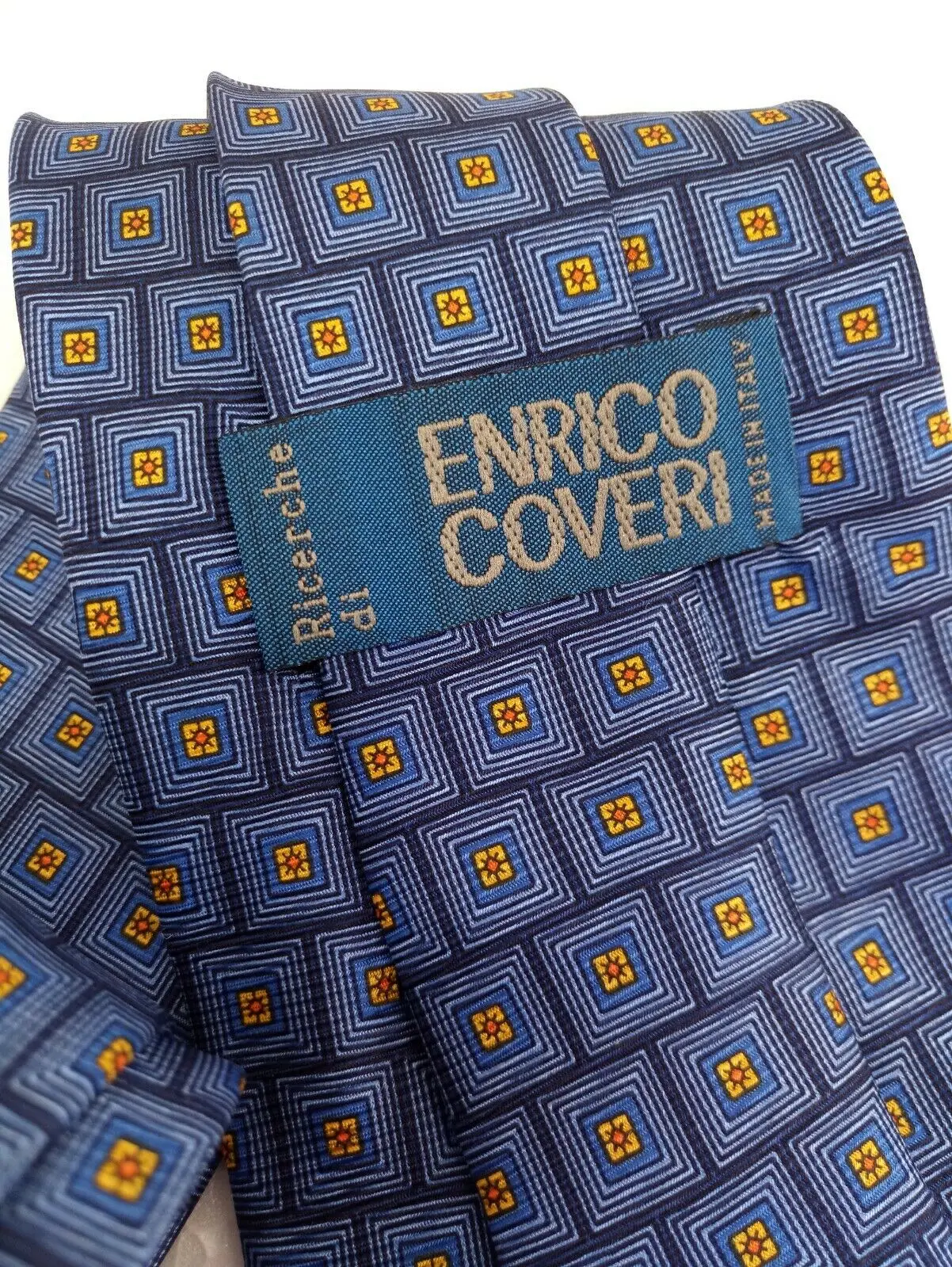 Cravatta blu e gold geometric Enrico Coveri mushroom long business/marriage | Ties