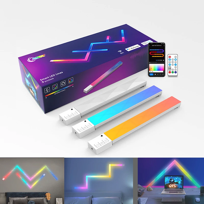 

Умная светодиодная панель RGB Lightbar Настенный светильник для использования в помещении, Wi-Fi RGBIC Световые панели Умные работает с дизайном Alexa и Google DIY, APP/6 LED