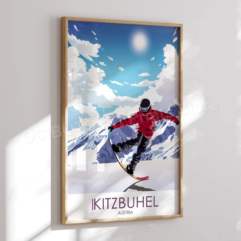 Зимние горнолыжные курорты Франция Альпы Стэнтон Снежная гора кабельные постеры