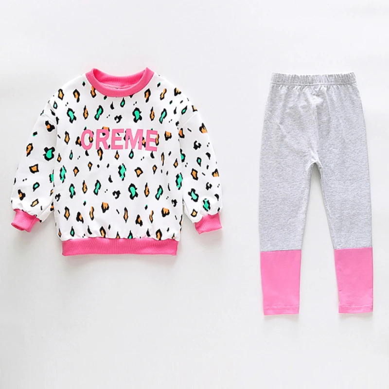Children's Clothing Girls Clothes Spring Autumn Two-piece Sweet Printed Sports Top coat + Pants 1-5 Years Beibei Fashion garment
