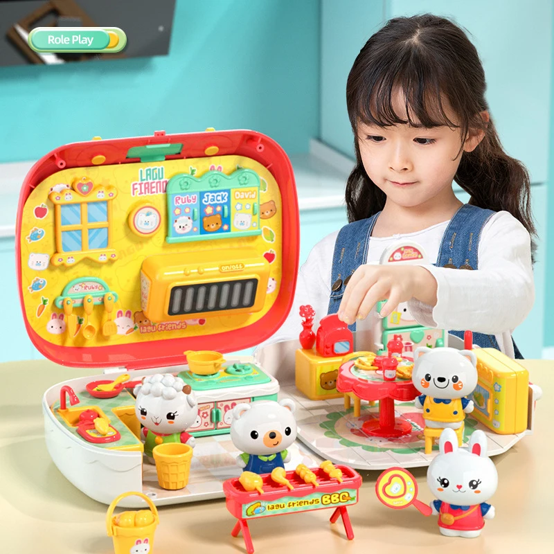 

Girls Doll Set 6 Styles Kitchen Toys Safe Plastic Bathroom Bakery Farm Pretend Work Games for Kids Christmas Gifts Castle Model