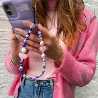 fashion heart cell phone wristlet chain bracelet straps beads wrist string for phone case