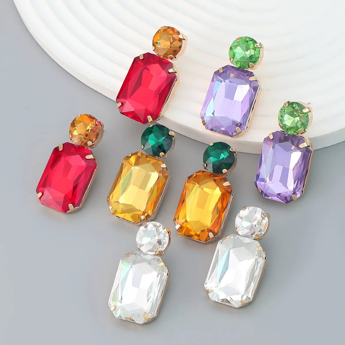 

Luxury Shiny Square Austria Crystal Geometric Dangle Earrings For Women Bridal Wedding Party Accessories Fashion Jewelry Gifts