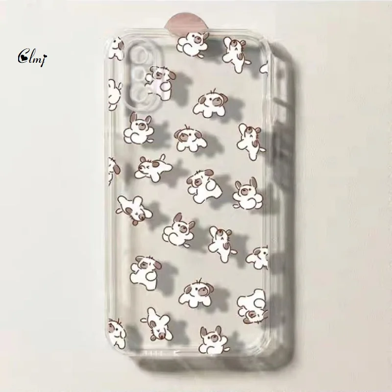 

Clmj INS Cute Dog Puppy Phone Case For iPhone 11 Pro 12 13 Mini 14 Plus X XS Max XR Se 2020 7 8 Soft Silicone Protective Cover