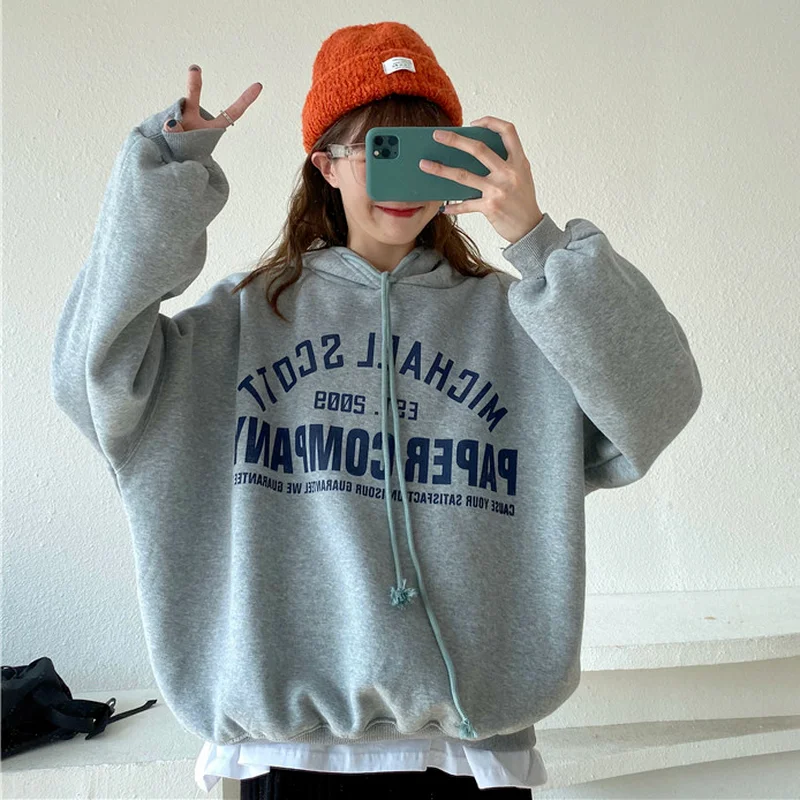

Oversized Hoodies Women Autumn Harajuku Letter Print Thicken Fleece Warm Hooded Sweatshirt Lady Loose Pullover Hoodie Streetwear