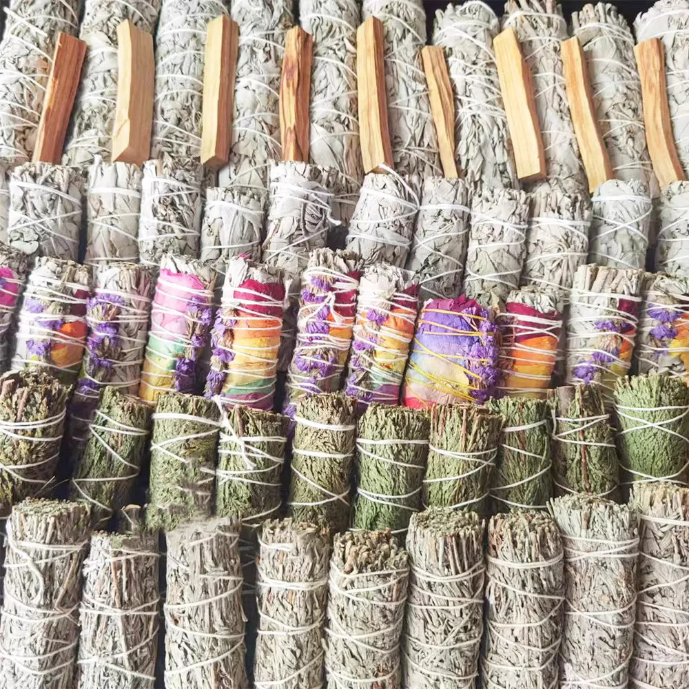 

High-Quality Natural White Sage Leaf Bundle Blue Sage Cedar Stick Wand for Spiritual Incense Burning Aromatherapy Energy Clean