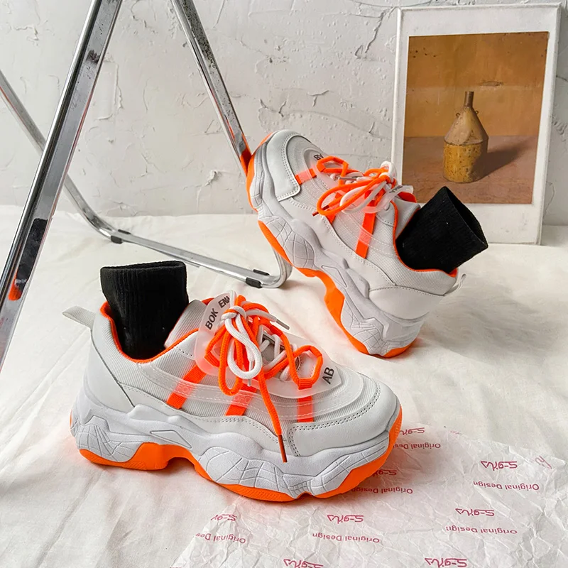 

2022 Casual Sneakers Woman Fashion Platform Flats Lace Up Outdoor Walking Shoes Black Zapatillas Mujer