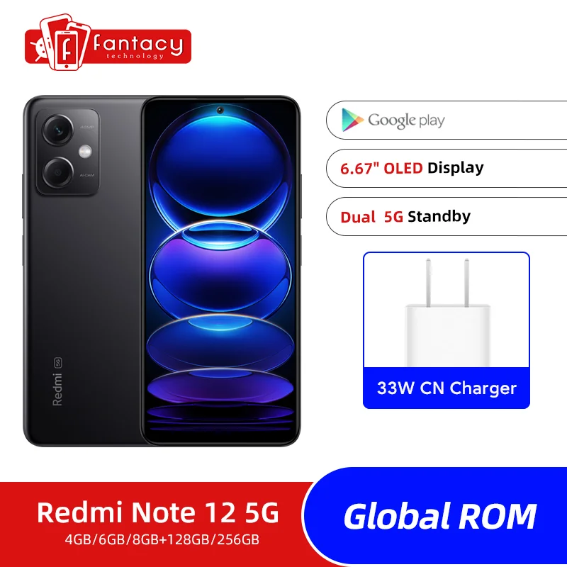 

Global ROM Xiaomi Redmi Note 12 5G 128GB / 256GB 6.67" GOLED Display 120Hz Snapdragon 4 Gen 1 5000mAh 48MP Camera 33W