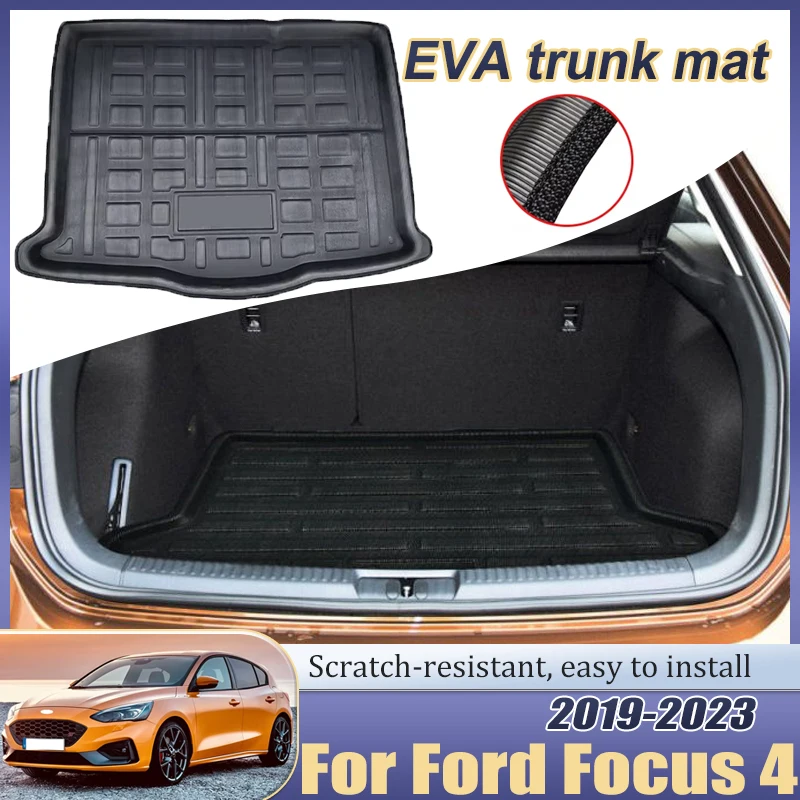 Фото Коврик в багажник автомобиля для Ford Focus 4 MK4, аксессуары 2019 ~ 2023 2020 2022, поднос для багажника, водонепроницаемый напольный коврик, легко чистится, противоскользящий №1