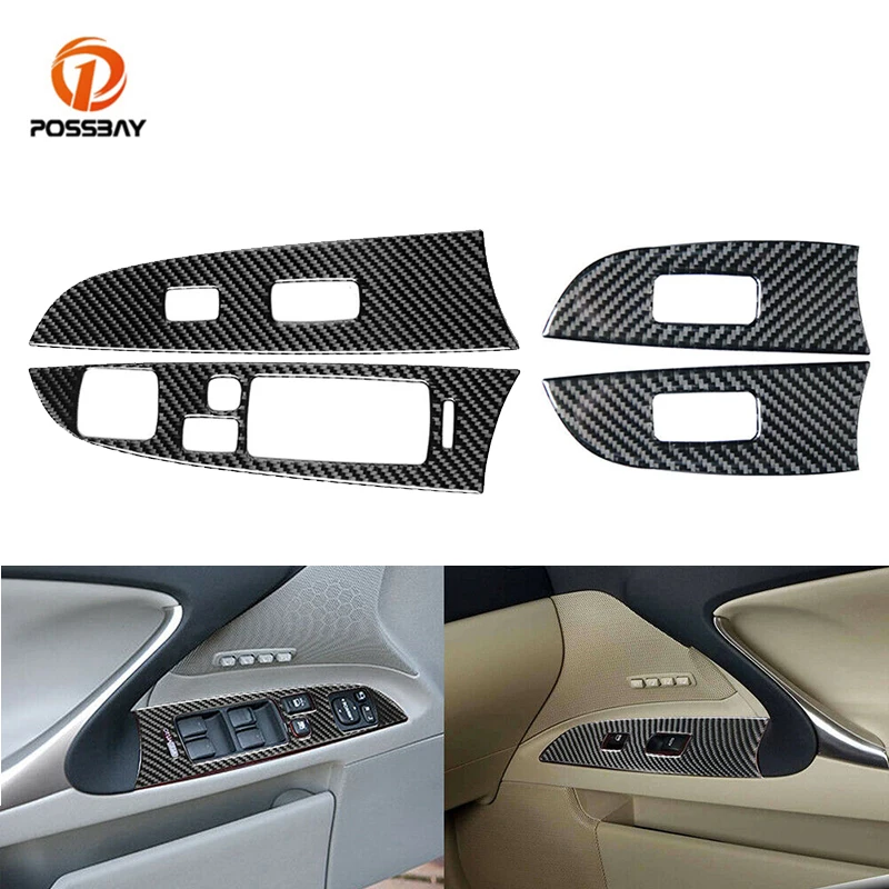 

4Pcs Car Inner Window Lift Switch Panel Cover Real Carbon Fiber Trims for Lexus IS250 IS350 2006 2007 2008 2009 2010 2011 2012