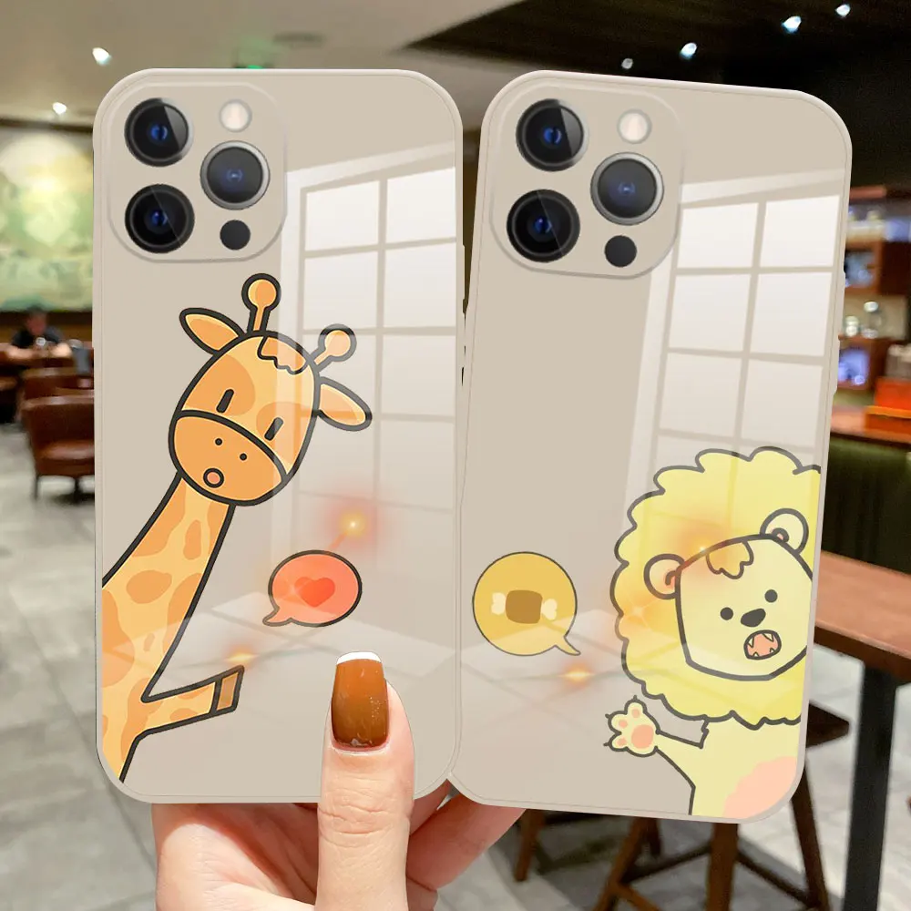 

Cute Giraffe Panda Pig Frog Small Animal Phone Case For iPhone 11 12 13 Pro Max Mini X XR XS Max 7 8 Plus SE 2020 Glass Cover