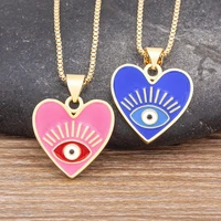 classic enamel heart shape inlaid rainbow turkish evil eye oil drop pendant gold necklace women charm jewelry romantic gift