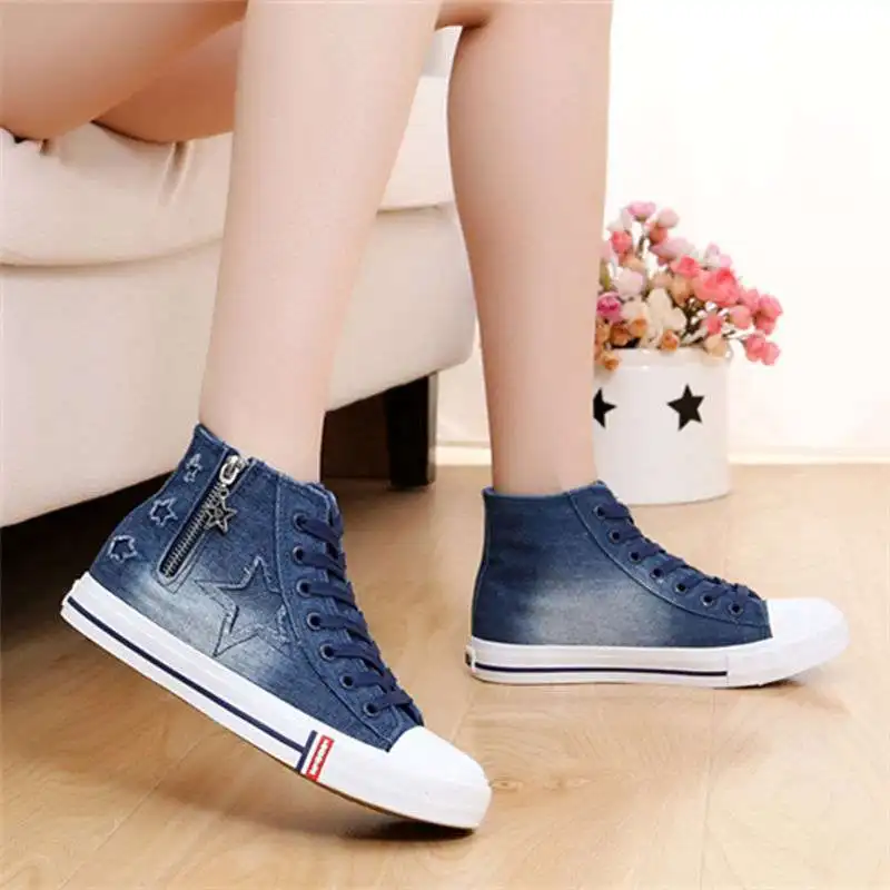 

New Popular Canvas Women's Shoes Lightweight Comfortable Denim Shoes Fashionable Breathable Blue Casual Sneakers Platform